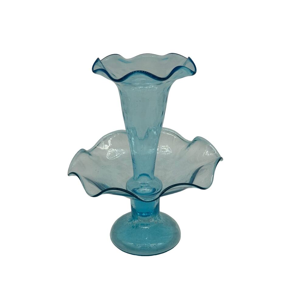 Epergne - Fenton Vintage Aqua Blue Ruffled Edges - 11"H